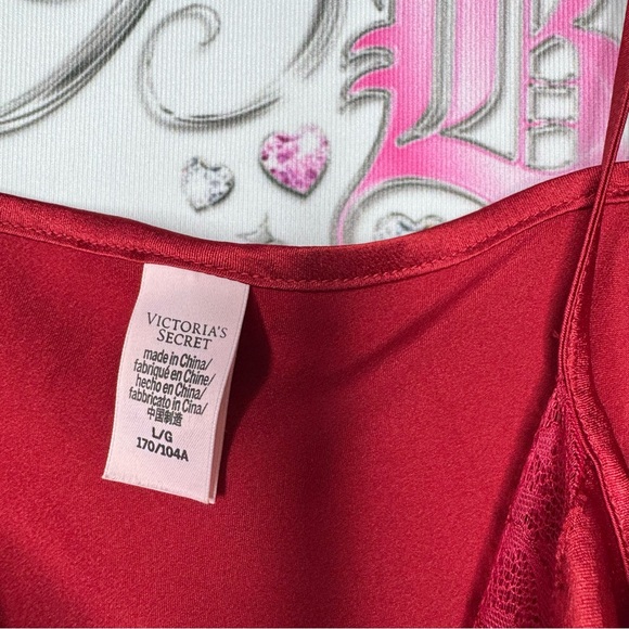Victoria secret tank top lacie shimmer shiny silky Red Satin Lace Trim Cami Top - Picture 6 of 10